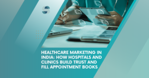 Healthcare clinic marketing team reviewing patient acquisition digital marketing results for Indian hospital